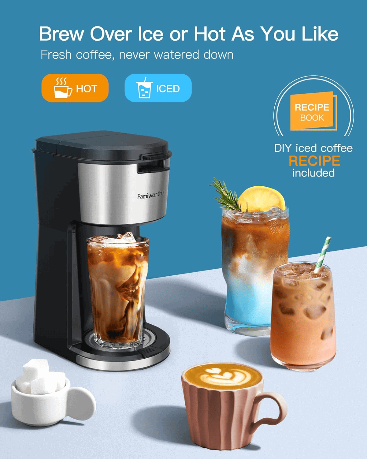 A Famiworths Iced Coffee Maker with a cup of iced coffee