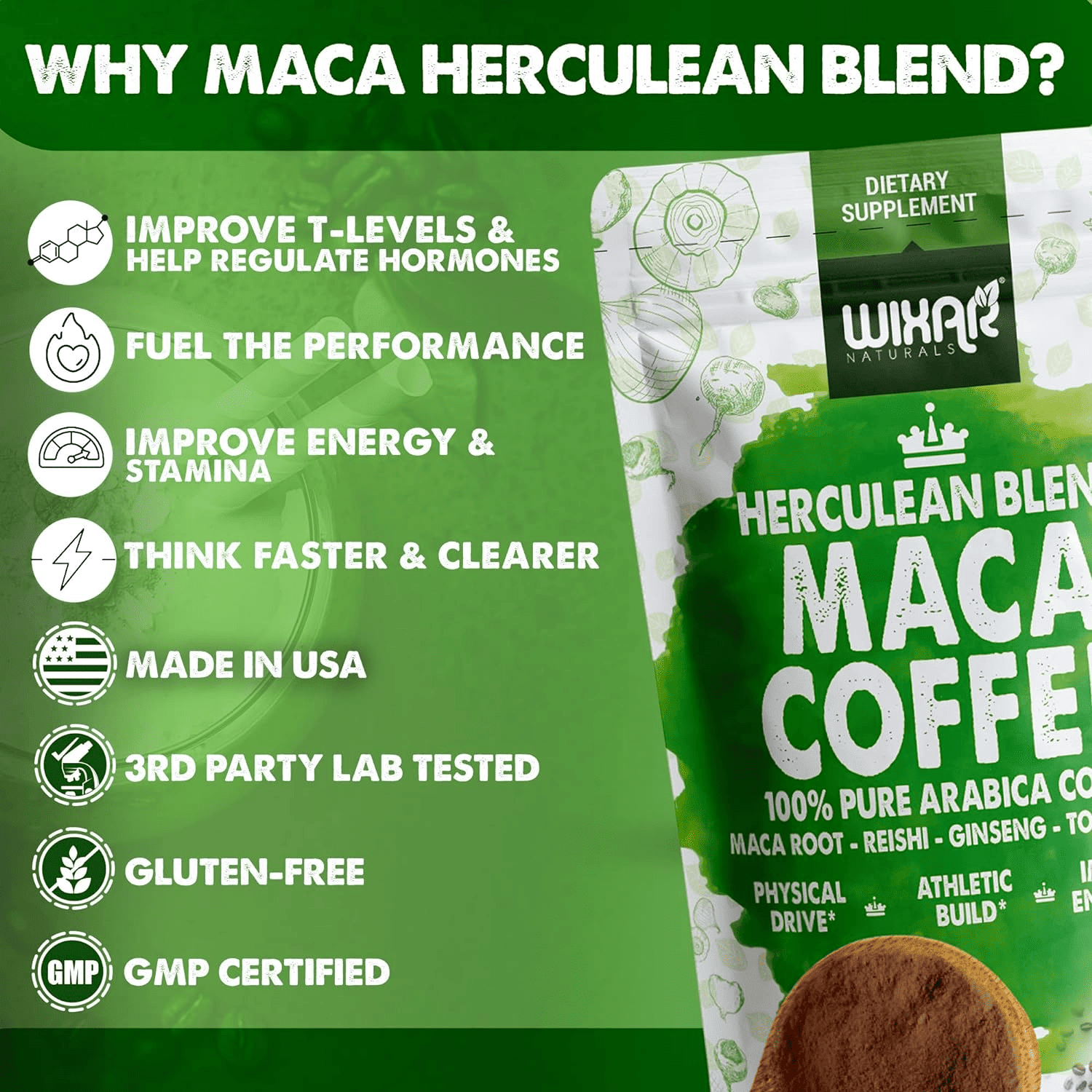A cup of delicious Maca Coffee, known for its numerous health advantages including increased energy and improved mood, among others.
