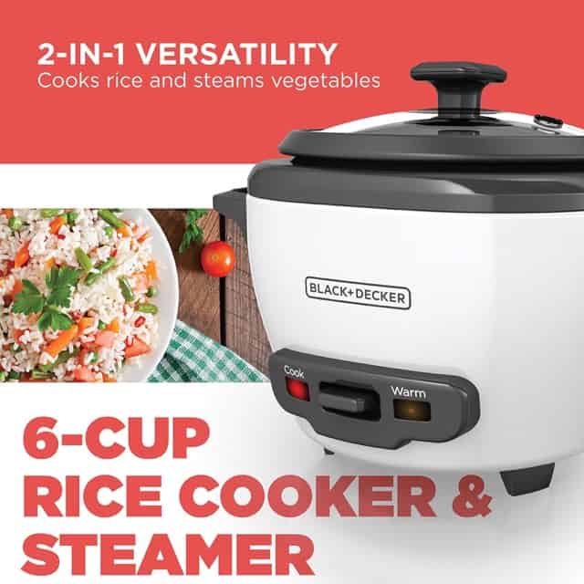 BLACK+DECKER Rice Cooker 6-Cup with Steaming Basket, best rice cooker